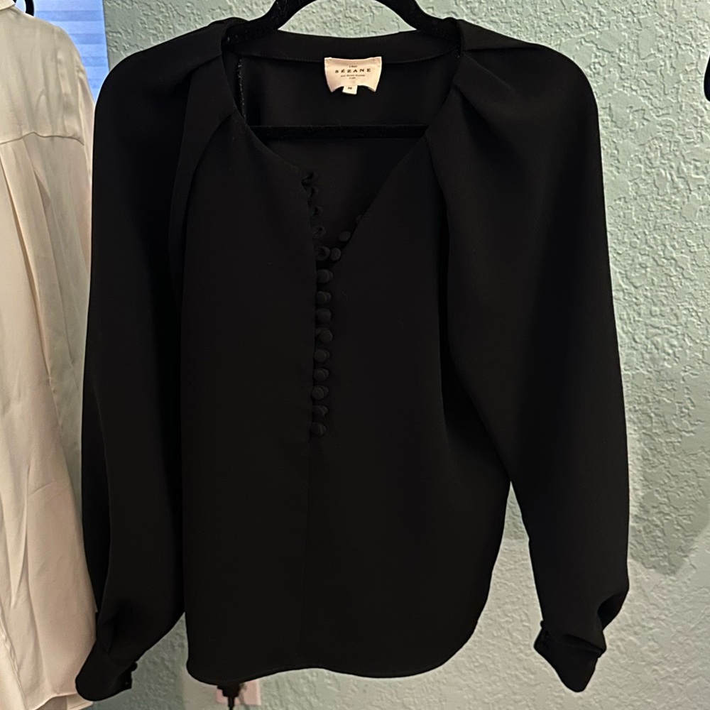 Sezane Black Blouse with Button Detail